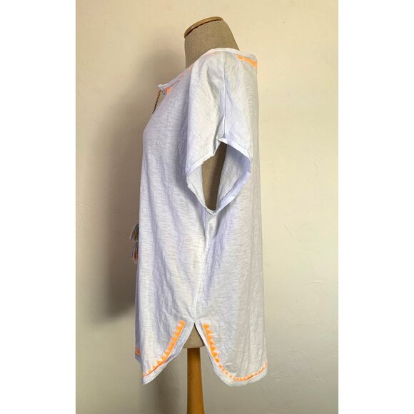 Lisa Todd Womens Large White Tunic With Neon Orange Embroidered Accents - Picture 3 of 6